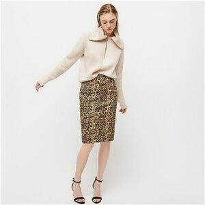 J.CREW No. 2 Pencil Skirt Animal Print Cheetah NWT 4P Career New Stretch Cotton